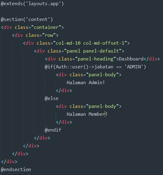 home login laravel 5.2 hak akses